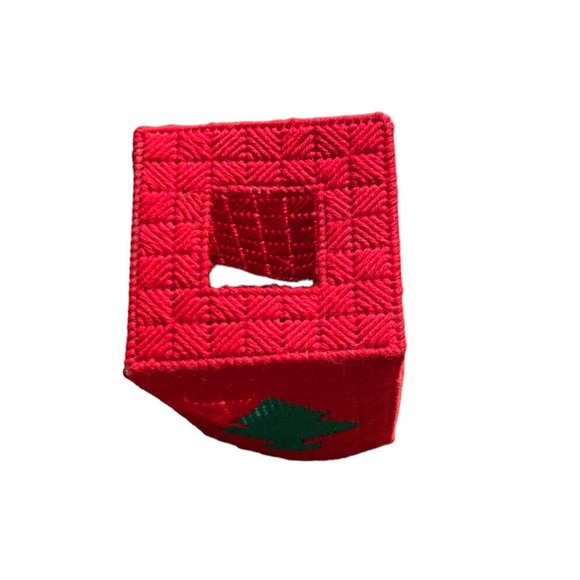 Plastic Canvas Christmas Tree Tissue Box Cover Handmade Red And Green - Picture 3 of 4